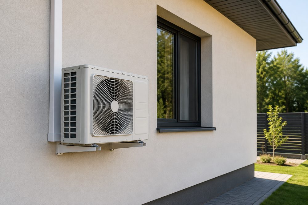 Agregat klimatyzacji zamontowany na ścianie budynku